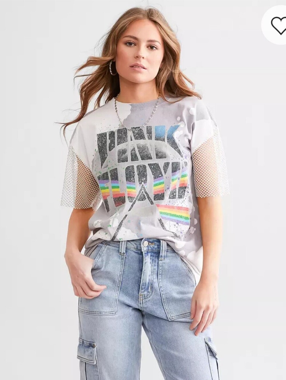 Pink Floyd Tie Dye Acid Wash Rock Rhinestone Sleeve Graphic Tee Shirt Medium